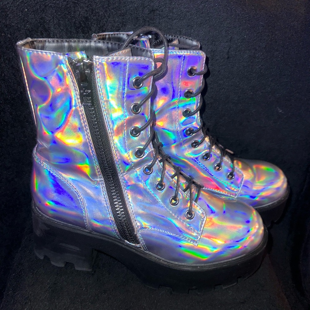 Dollskill Opalescent Odyssey holographic boots size 8
